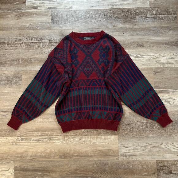 Vintage Van Heusen Sweater XL Made in Korea Geometric Knit 80s Grandpa Core - Picture 1 of 5